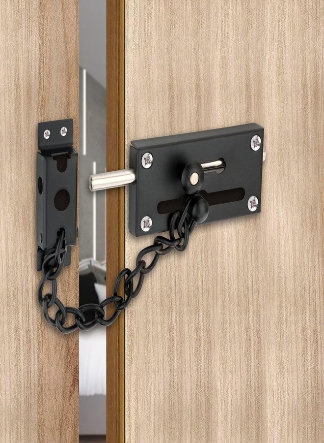 Sardar DL-07 Stainless Steel Door Latch with Chain for Home Security (Black) - Image 1